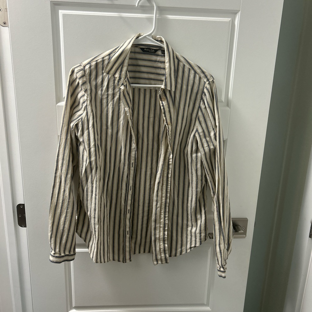 Massimo Dutti Blue and Cream Striped Shirt